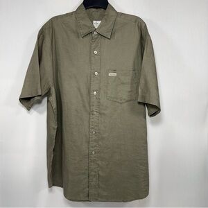 Olive Green Linen Short Sleeve Button Down Shirt Calvin Klein Jeans Medium M